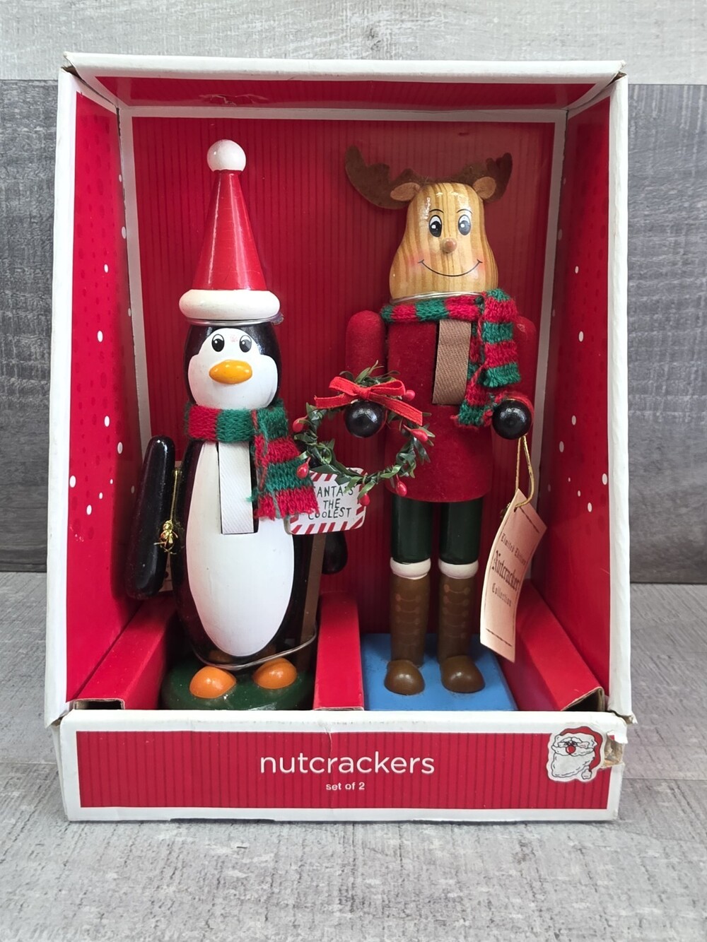 Penguin & Reindeer Wooden 8" Tall Nutcracker Limited Edition Vtg Target g50